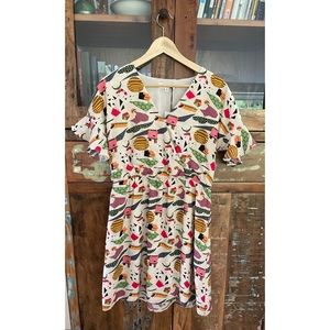 NWT THML Retro Print Wrap Ruffle Sleeve Dress